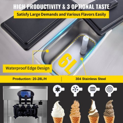 Máquina De Helados Suave Comercial 2200w Con Panel Lcd De Limpieza Automática