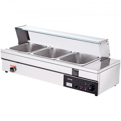 Calentador de Bufé 3 x 11,4 L Baño María Eléctrico Temperatura Ajustable 30-85 °C 1500 W Acero Inoxidable Calentador de Bufé Seco a Prueba de Quemaduras para Recalentar Comida Fiesta Nocturna