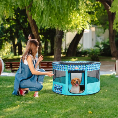 VEVOR Parque Infantil Portátil para Perros 1117x1117x609 mm Parque Infantil Plegable para Cachorros y Gatos Cremallera de Tela Oxford Impermeable 600D para Viajes, Camping, Actividades al Aire Libre