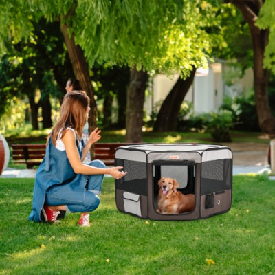 VEVOR Parque Infantil portátil para Perros 1168x584 mm Parque Infantil Plegable para Conejos, Gatos y Cachorros Tela Oxford 600D Cremallera Impermeable para Interiores y Exteriores Viajes Camping