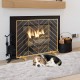 Buy Fireplace Screen 1 Panel Iron Fireplace Spark Guard 98x75.8cm Heavy Duty Freestanding Spark Guard Easy Installation for Living Room Decor, Gold