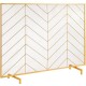 Buy Fireplace Screen 1 Panel Iron Fireplace Spark Guard 98x75.8cm Heavy Duty Freestanding Spark Guard Easy Installation for Living Room Decor, Gold