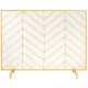 Buy Fireplace Screen 1 Panel Iron Fireplace Spark Guard 98x75.8cm Heavy Duty Freestanding Spark Guard Easy Installation for Living Room Decor, Gold