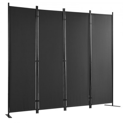 Biombo Separador Plegable de 4 Paneles con Marco de Acero al Carbono y Tejido de Poliéster Separador de Ambientes de 224 x 30 x 171 cm para Oficina, Dormitorio, Comedor, Estudio, Negro Oscuro