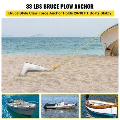 VEVOR Ancla para Barco Acero Galvanizado Ancla Bruce para Embarcaciones Pequeñas Ancla Galvanizada Alta Resistencia y Ajuste Rápido para Fondos Marinos Arena, Barro, Rocas, Corales (33 lbs / 15 kg)