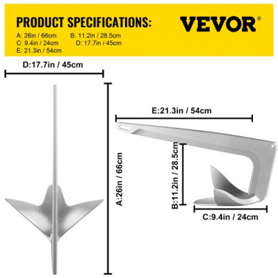 VEVOR Ancla para Barco Acero Galvanizado Ancla Bruce para Embarcaciones Pequeñas Ancla Galvanizada Alta Resistencia y Ajuste Rápido para Fondos Marinos Arena, Barro, Rocas, Corales (33 lbs / 15 kg)