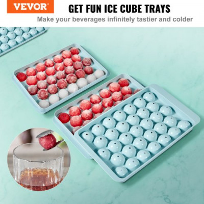 VEVOR Cubiteras para Hielo Redondo Esferas 2x33 y 1x104 Bandejas de Cubitos de Hielo Ahorro de Espacio Cubitera con Tapa Molde de PP Fácil de Sacar con Cuchara para Bebidas Vino Cócteles Whisky Café