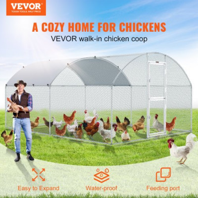 VEVOR Gallinero de Metal para Exterior, 400x300x200 cm, Gran Corral para Pollos, Lona Impermeable, Techo Domo, Puerta Doble, Malla de Alambre, Parque para Gansos, Patos, Conejos, Mascotas, Plata