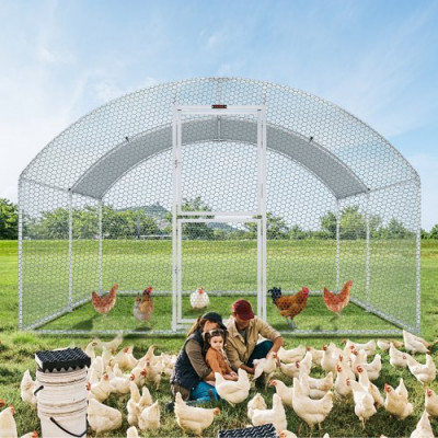 VEVOR Gallinero de Metal para Exterior, 400x300x200 cm, Gran Corral para Pollos, Lona Impermeable, Techo Domo, Puerta Doble, Malla de Alambre, Parque para Gansos, Patos, Conejos, Mascotas, Plata