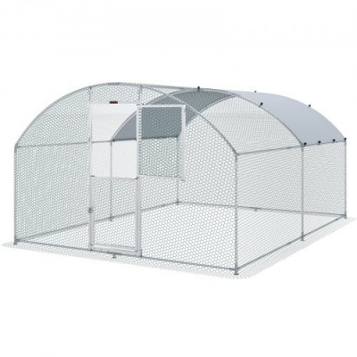 VEVOR Gallinero de Metal para Exterior, 400x300x200 cm, Gran Corral para Pollos, Lona Impermeable, Techo Domo, Puerta Doble, Malla de Alambre, Parque para Gansos, Patos, Conejos, Mascotas, Plata