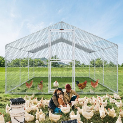 VEVOR Gallinero de Metal para Exterior, 600 x 300 x 200 cm, Gran Corral para Pollos, Lona Impermeable, Techo Puntiagudo, Puerta Doble, Malla de Alambre, Parque para Gansos, Patos, Conejos, Mascotas