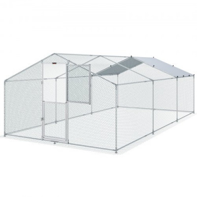 VEVOR Gallinero de Metal para Exterior, 600 x 300 x 200 cm, Gran Corral para Pollos, Lona Impermeable, Techo Puntiagudo, Puerta Doble, Malla de Alambre, Parque para Gansos, Patos, Conejos, Mascotas