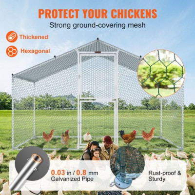 VEVOR Gallinero de Metal para Exterior, 200x300x200 cm, Gran Corral para Pollos, Lona Impermeable, Techo Puntiagudo, Puerta Doble, Malla de Alambre, Parque para Gansos, Patos, Conejos, Mascotas, Plata