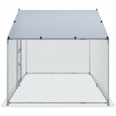 VEVOR Gallinero de Metal para Exterior, 200x300x200 cm, Gran Corral para Pollos, Lona Impermeable, Techo Puntiagudo, Puerta Doble, Malla de Alambre, Parque para Gansos, Patos, Conejos, Mascotas, Plata