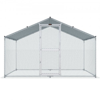 VEVOR Gallinero de Metal para Exterior, 200x300x200 cm, Gran Corral para Pollos, Lona Impermeable, Techo Puntiagudo, Puerta Doble, Malla de Alambre, Parque para Gansos, Patos, Conejos, Mascotas, Plata