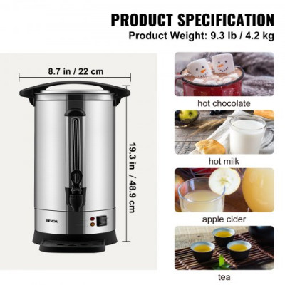 Urna de Café Comercial de Acero Inoxidable para 65 Tazas urna para cafetera 1500W 220V Cafetera Eléctrica Urna Para Preparación Rápida Urna de Agua Caliente con Cable de Corriente Desmontable