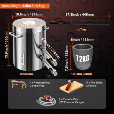 Horno de fundición de Propano 12KG Horno de Fusión Acero Inoxidable 1482 ° C