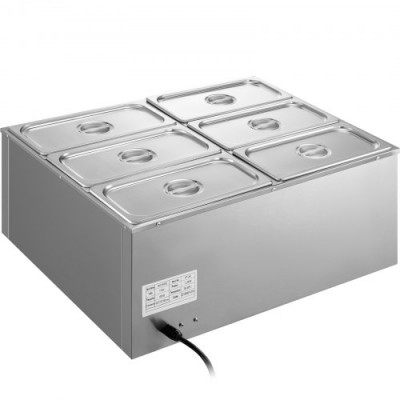 VEVOR Servidor de Buffet/Bufé con 6 Cacerolas Calentadoras Calentador Buffet/Bufé DTC6C 62x70x26,5cm Servidor de Buffet/Bufé de Acero Inoxidable Grado Alimenticio Calentador de Comida con Tapa