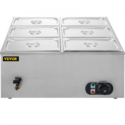 VEVOR Servidor de Buffet/Bufé con 6 Cacerolas Calentadoras Calentador Buffet/Bufé DTC6C 62x70x26,5cm Servidor de Buffet/Bufé de Acero Inoxidable Grado Alimenticio Calentador de Comida con Tapa