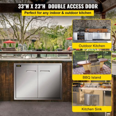 Puertas de Acceso Doble de Acero Inoxidable para Cocina al Aire Libre, Tamaño Total 83 x 58 cm Puertas de Cocina de Acero Inoxidable para Exteriores, Plata Puertas Verticales para Exteriores