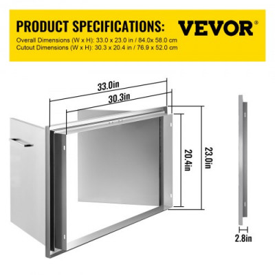 Puertas de Acceso Doble de Acero Inoxidable para Cocina al Aire Libre, Tamaño Total 83 x 58 cm Puertas de Cocina de Acero Inoxidable para Exteriores, Plata Puertas Verticales para Exteriores