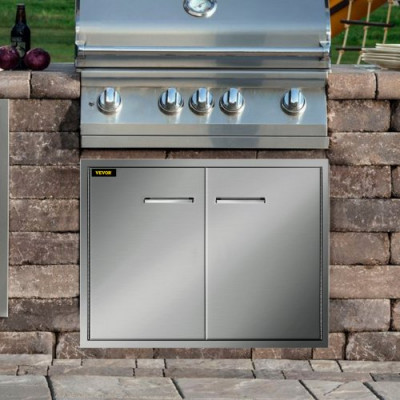 Puertas de Acceso Doble de Acero Inoxidable para Cocina al Aire Libre, Tamaño Total 83 x 58 cm Puertas de Cocina de Acero Inoxidable para Exteriores, Plata Puertas Verticales para Exteriores