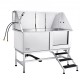 Buy Stainless Steel Dog Bathtub 150 x 70 x 150 cm Dog Grooming Bathtub for Pets up to 1574.8 mm Grooming Tub 200 kg Capacity Washing Shower with Faucet Stairs on the Right