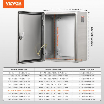 VEVOR Caja Eléctrica de Acero Inoxidable Gabinete Eléctrico 40x30x25cm IP66 Caja Impermeable Montada en Pared con Placa de Montaje Bisagra de Bloqueo para Equipos Electrónicos Eléctricos al Aire Libre