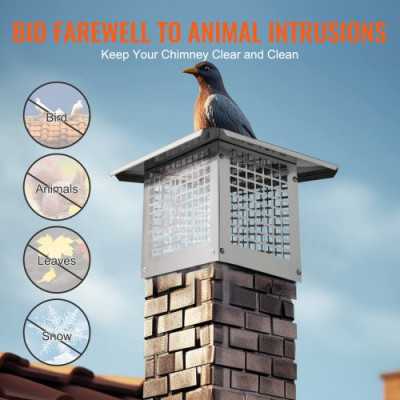 VEVOR Tapa de Chimenea 332x229 mm Sombrero de Chimenea Base Cuadrada Tapa de Cubierta de Acero Inoxidable 304 Protector contra Pájaros Viento y Lluvia con Accesorios para Diferentes Tipos de Chimeneas