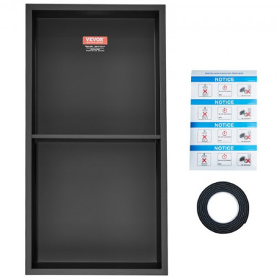 VEVOR Nicho Empotrable para Baño 33,02x63,5 cm Nicho de Ducha Montado en Pared Estante Doble Acero Inoxidable 304 Sellado Impermeable Fácil de Limpiar para Ducha Almacenamiento de Jabón Baño, Negro