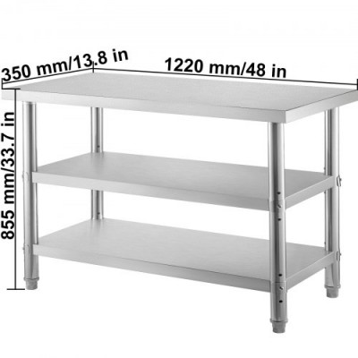 Mesa comercial de preparación para barbacoa de mesa de acero inoxidable VEVOR 48x14x33 en restaurante