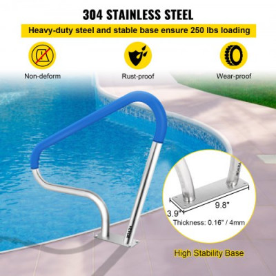 Barandilla para Piscina 98,9 x 81,3 cm Pasamanos de Piscina Acero Inoxidable Agarradera Exterior Piscina Carga 113 kg Barandilla de Seguridad de Piscina con Cubierta de Nailon Tornillos Broca M8