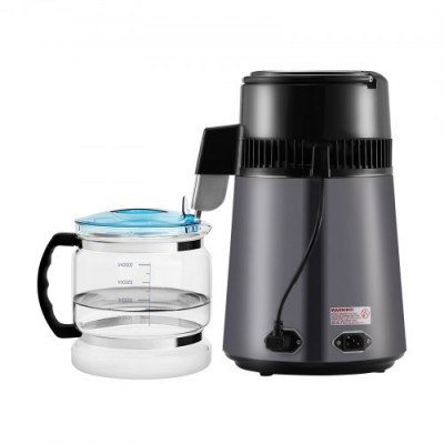 VEVOR Destilador de Agua 4L Máquina de Agua Destilada 1L/h 24 L/día Máquina de Destilación de Agua Interior en Acero Inoxidable de Grado Alimenticio Alta Eficiencia para Purificar Agua del Grifo, Gris