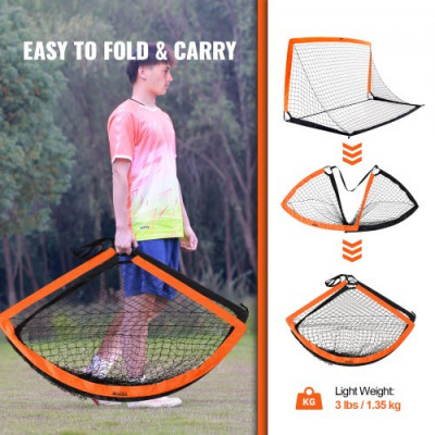 VEVOR Portería de Fútbol Emergente para Niños de 189 x 99 cm con Bolsa de Transporte, Portería Portátil Marco de Fibra de Vidrio y Red de Dacron para Entrenar en Patio, Jardín, Parque al Aire Libre