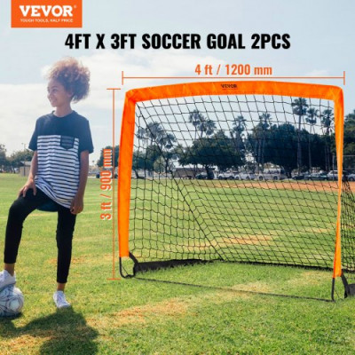 VEVOR Portería de Fútbol Emergente para Niños de 122x91 cm con Bolsa de Transporte Portería Portátil 2 PCS Marco de Fibra de Vidrio y Red de Dacron para Entrenar en Patio, Jardín, Parque al Aire Libre