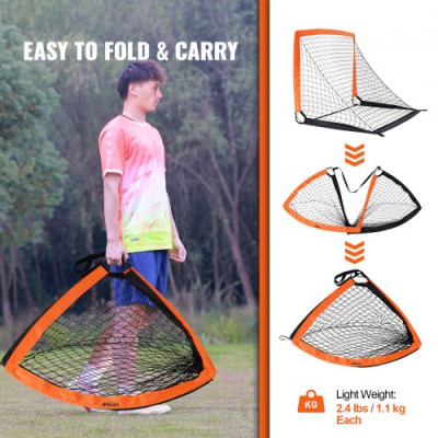 VEVOR Portería de Fútbol Emergente para Niños de 122x91 cm con Bolsa de Transporte Portería Portátil 2 PCS Marco de Fibra de Vidrio y Red de Dacron para Entrenar en Patio, Jardín, Parque al Aire Libre