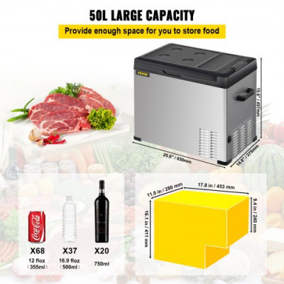 Nevera Portátil Eléctrica 50L 60W Refrigerador Portátil con Compresor 12/24 V Nevera Camping de Viaje Refrigeración Eficiente -20°C - 20°C