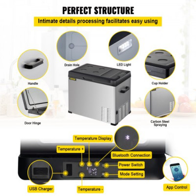 Nevera Portátil Eléctrica 50L 60W Refrigerador Portátil con Compresor 12/24 V Nevera Camping de Viaje Refrigeración Eficiente -20°C - 20°C