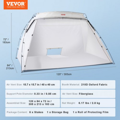 Carpa de Pintura Portátil 305x213x183 cm Cabina de Pintura en Aerosol Plegable Oxford 210D Tienda de Pintura con Película Desechable para Muebles de Gran Tamaño Bricolaje de Estación de Pintura