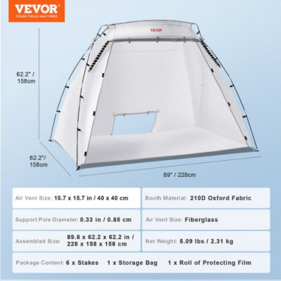 Carpa de Pintura Portátil 228x158x158 cm Cabina de Pintura en Aerosol Plegable Oxford 210D Tienda de Pintura con Película Desechable para Muebles de Gran Tamaño Bricolaje de Estación de Pintura