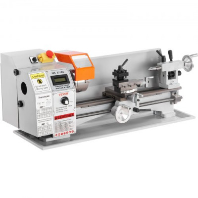 Mini Torno de Metal, 7" x 16", 800W Torno de Precisión de Sobremesa, 150-2500 RPM Velocidad Variable Continua, con 3,9" Caja de Herramientas de 3 Mandíbulas para Procesar Piezas de Precisión