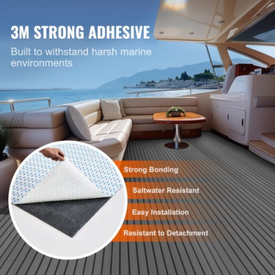 VEVOR Suelo de Espuma EVA para Barcos 2400x450 mm, Suelo de Terraza Autoadhesivo Antideslizante, 10800 cm², Estera Marina para Barcos, yates, pontones, Cubiertas de Kayak