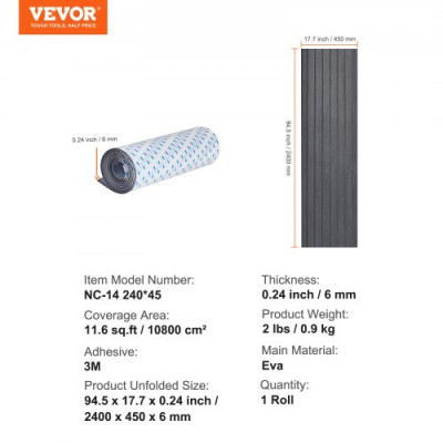 VEVOR Suelo de Espuma EVA para Barcos 2400x450 mm, Suelo de Terraza Autoadhesivo Antideslizante, 10800 cm², Estera Marina para Barcos, yates, pontones, Cubiertas de Kayak