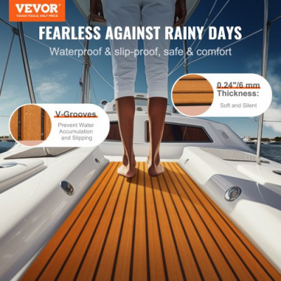 VEVOR Suelo de Espuma EVA para Barcos 2400 x 900 mm, Suelo de Terraza Autoadhesivo Antideslizante, 21.600 cm², Estera Marina para Barcos, Yates, Pontones, Cubiertas de Kayak, Marrón