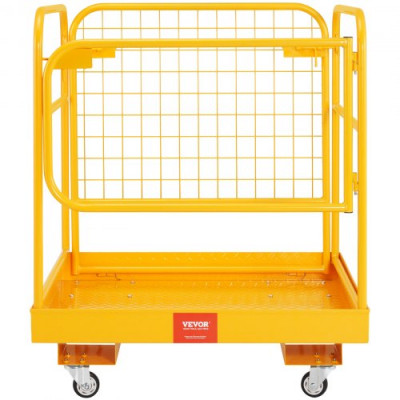 VEVOR Jaula de Seguridad Carretilla Elevadora Carga 544kg Plataforma de Trabajo Plegable 92x92cm 1-2 personas Ruedas Giratorias Bloqueables Cadena de Drenaje con Orificio Seguridad para Trabajo Aéreo