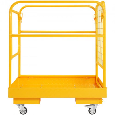 VEVOR Jaula de Seguridad Carretilla Elevadora Carga 544kg Plataforma de Trabajo Plegable 92x92cm 1-2 personas Ruedas Giratorias Bloqueables Cadena de Drenaje con Orificio Seguridad para Trabajo Aéreo