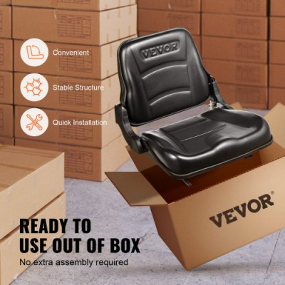 VEVOR Asiento Universal para Carretilla Elevadora Asiento Plegable para Tractor con Respaldo de Ángulo Ajustable Microinterruptor Ranura Extendida Asiento Cómodo 160-340 mm para Excavadora y Cargadora