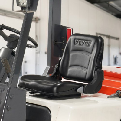 VEVOR Asiento Universal para Carretilla Elevadora Asiento Plegable para Tractor con Respaldo de Ángulo Ajustable Microinterruptor Ranura Extendida Asiento Cómodo 160-340 mm para Excavadora y Cargadora