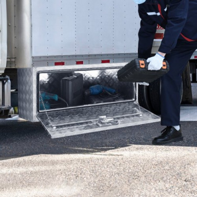 VEVOR Caja de Herramientas para Camión 91,4x43x46 cm Caja de Bastidor Inferior Caja de Almacenamiento de Aleación de Aluminio Montaje Inferior con Cerradura y Llaves para Remolques, Camionetas