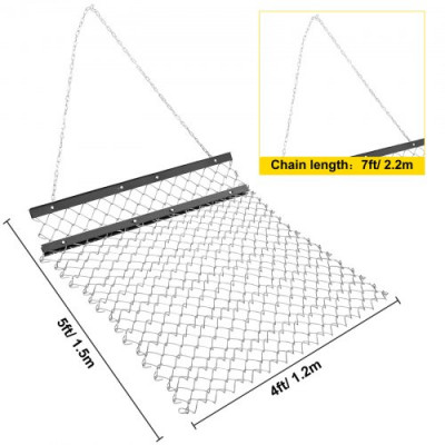 Rastrillo de Nivelación de Césped 1,2 x 1,5 m Nivelador de Césped Acero Q235 Rastra de Arrastre de Cadena 2,2 m con Bandeja Herramienta Niveladora para Caminos de Grava Patios de Recreo Terrazas